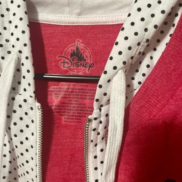 𝅺DISNEY SOLD Authentic Minnie Mouse red bow double zip polka dot Hoodie NWT - Picture 7 of 8